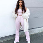 2020 Summer Women's Ribbed Crop Top and Flare Pants Set