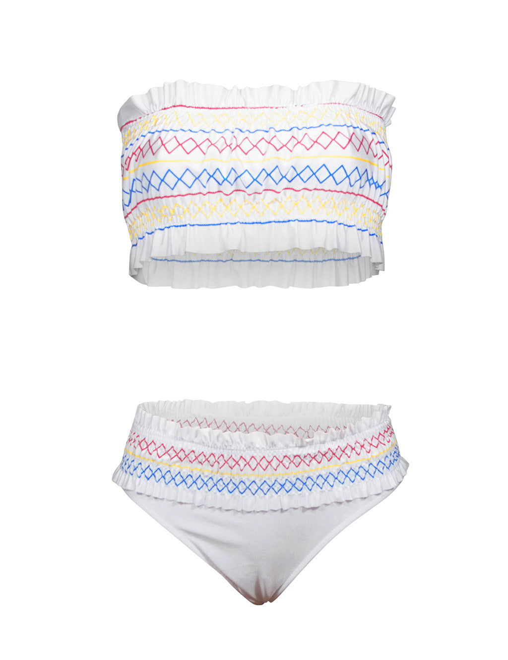 Smocked Ruffle Bandeau Bikini Set