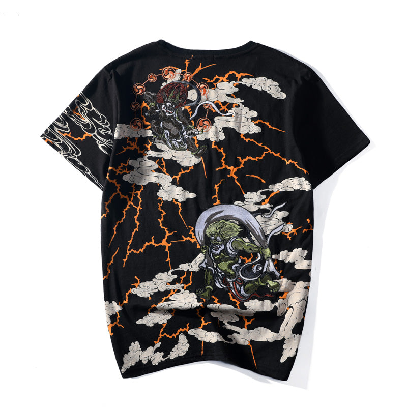 Embroidered Thunder God Short Sleeve Shirt | Streetwear