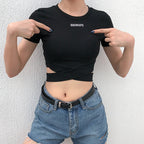 Summer Sexy Letter Print Slim Hollow Crop Top for Women