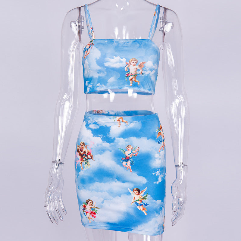 Cherub Print Tank Top and Skirt Set