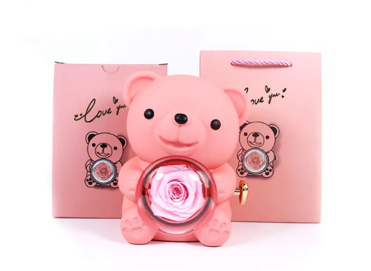 Rotating Rose Teddy Bear Gift Box | Home Decor