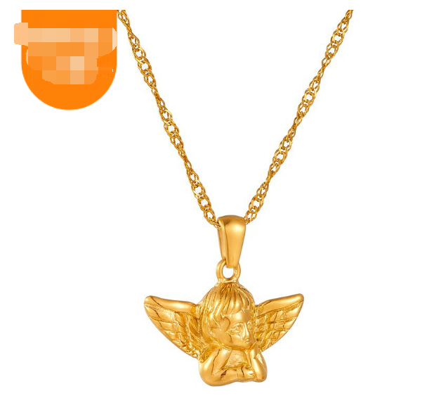 18K Gold Plated Heart Cross Necklace with Angel Pendant