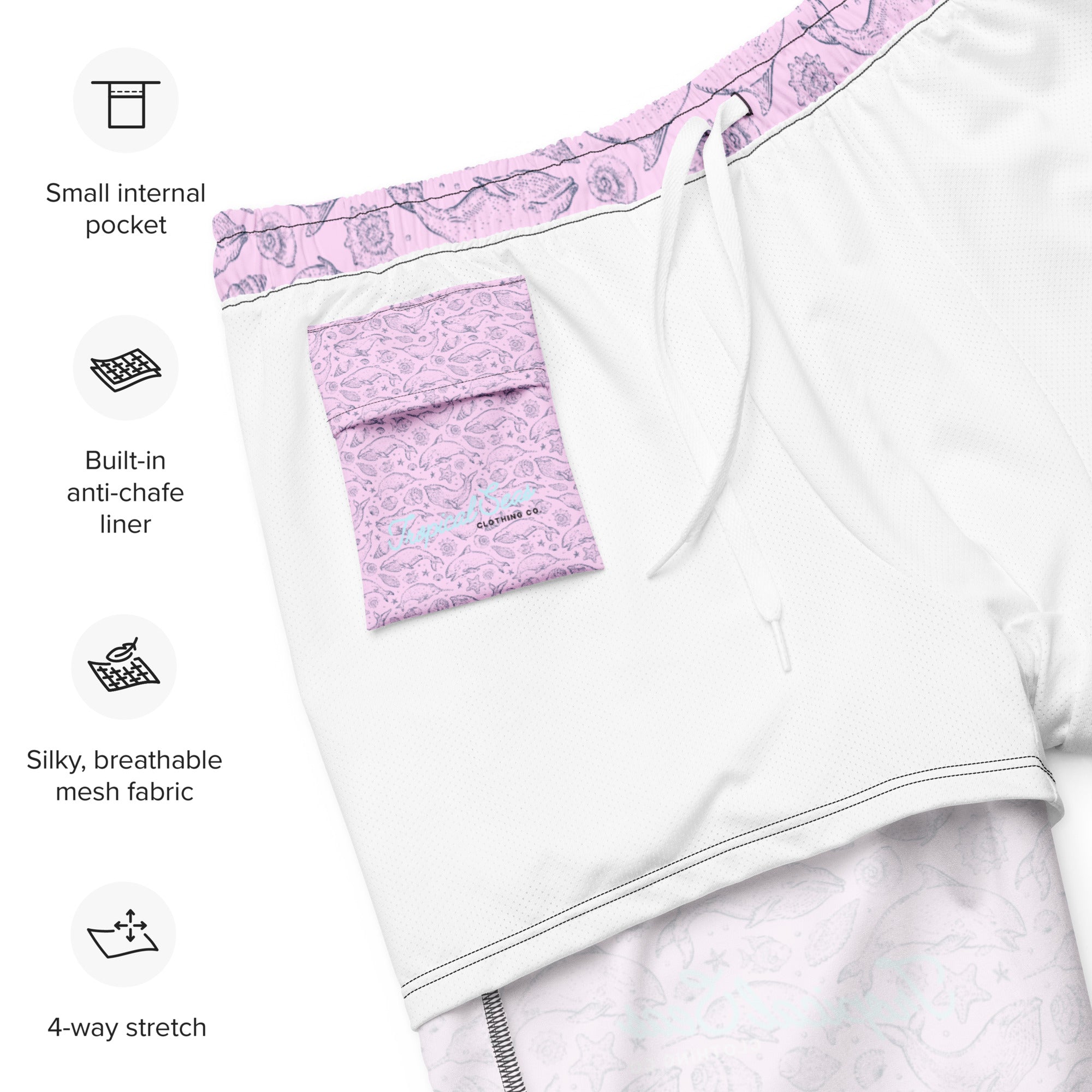 Men's Pink Whale Print Swim Trunks