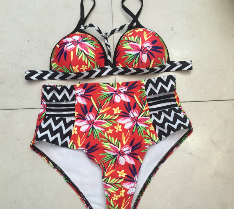 Multicolor Print High-Waist Bikini Swimsuit Set
