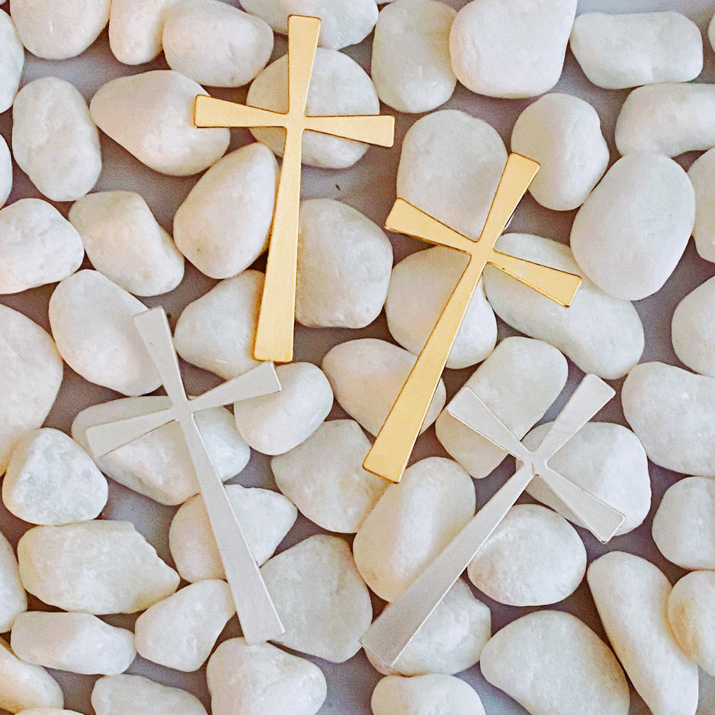 Satin Finish Cross Earrings