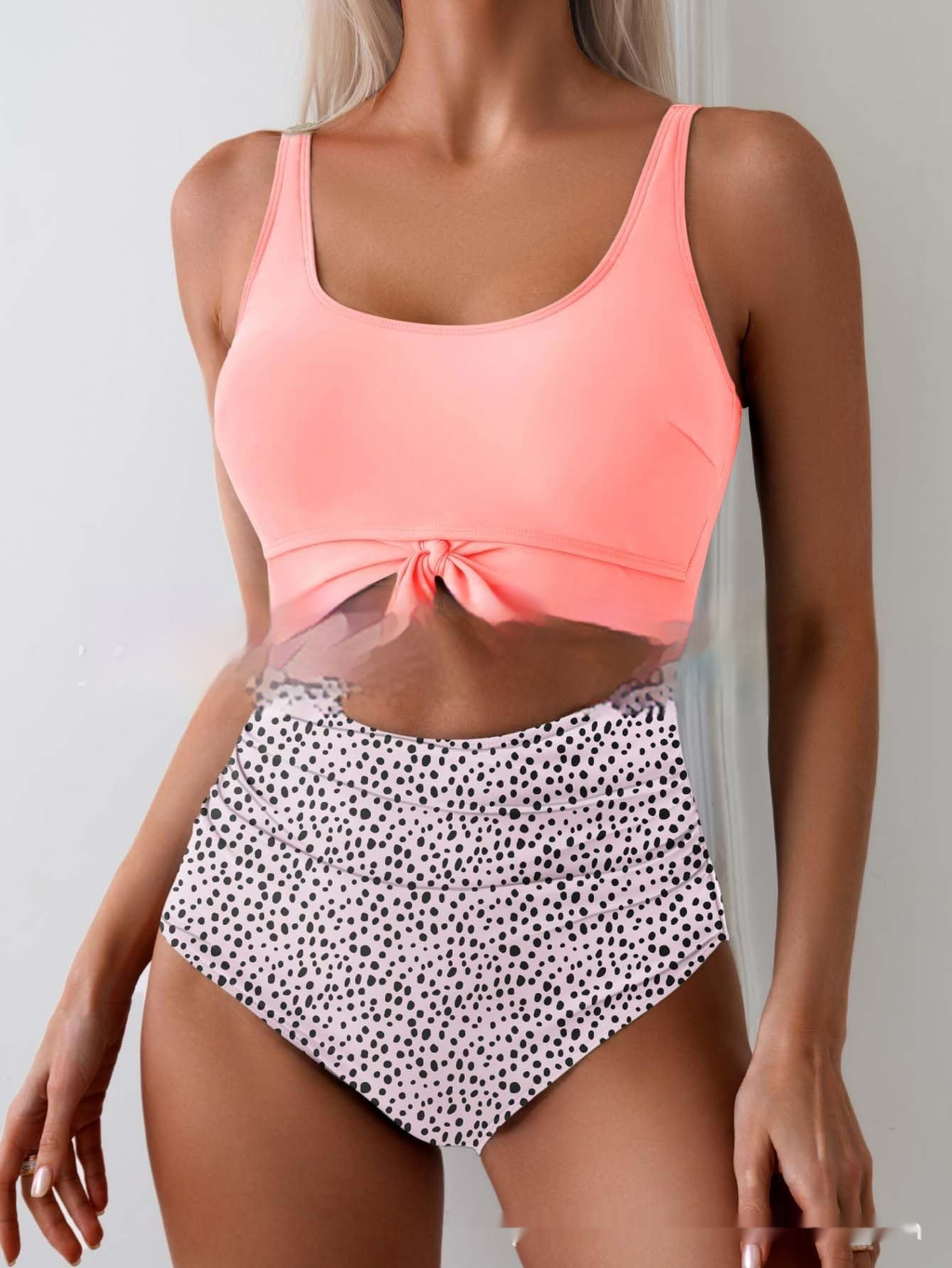 Color-Block Knot-Front Cutout One-Piece Swimsuit