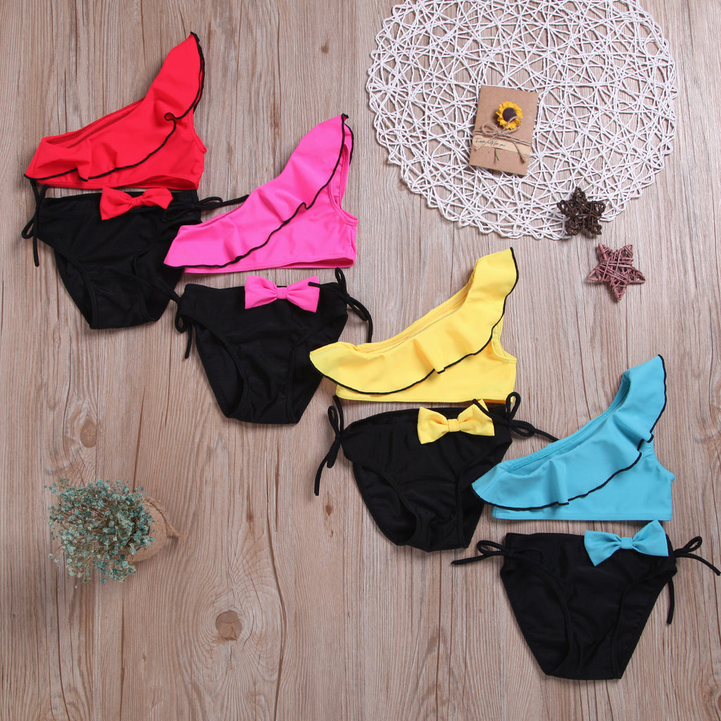 Girls Ruffle Bow Two-Piece Swimsuit