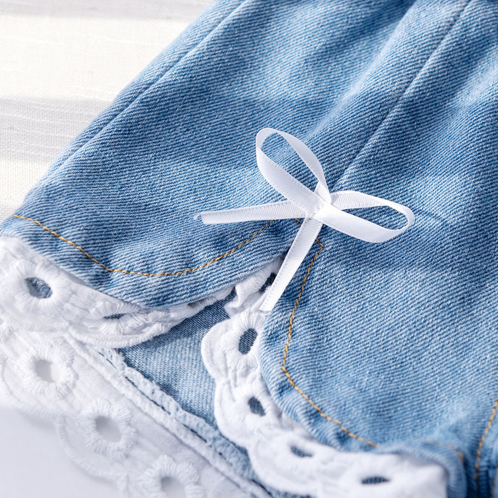 Trendy Lace Denim Shorts with Bow for Girls 3-8 Years