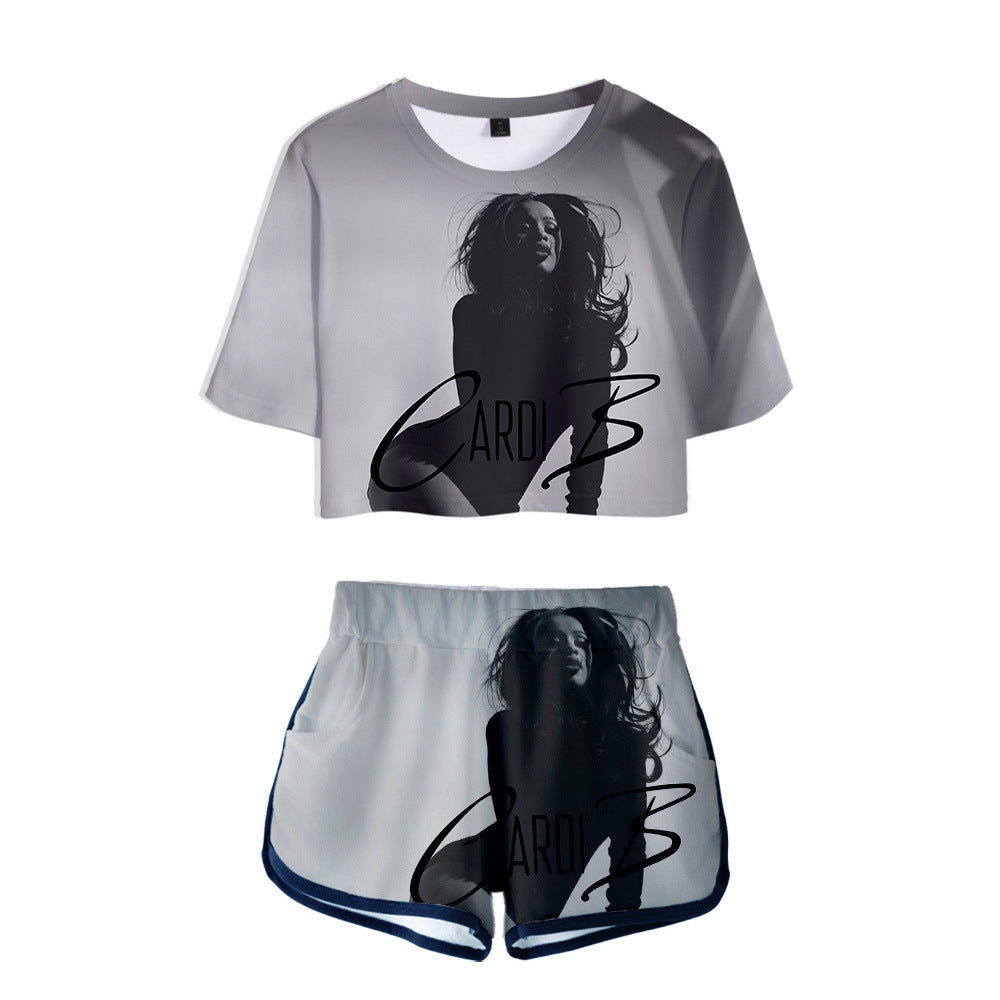 Cardi B Trendy 3D Crop Top and Shorts Set
