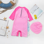 Girls Unicorn Print Rash Guard Swimsuit with Cap