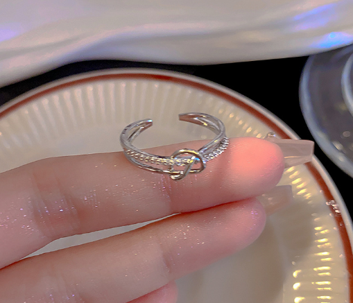 Winding Cross Ring with Micro Inlaid Zircon Design