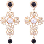 Vintage Baroque Pearl Cross Women's Earrings