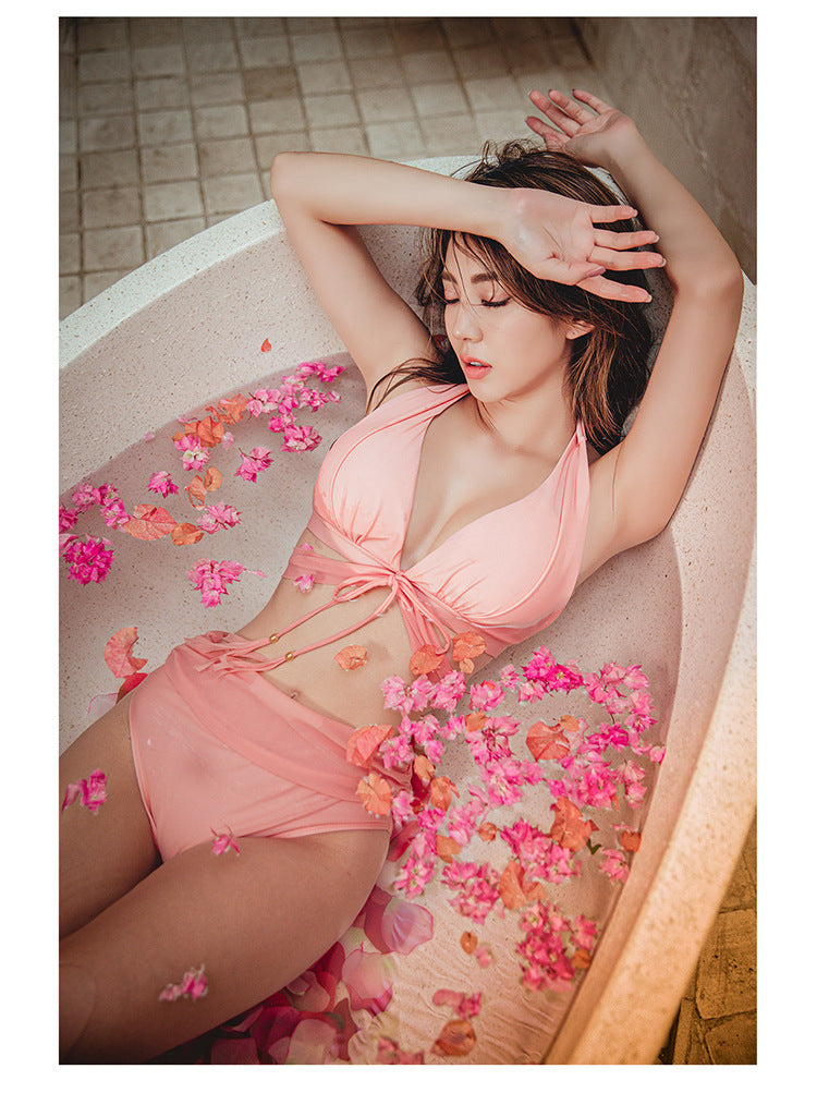 Women's Pink Halter Wrap High-Waist Two-Piece Swimsuit