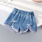 Trendy Lace Denim Shorts with Bow for Girls 3-8 Years