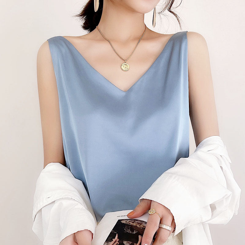 2024 Spring/Summer Women's Silk Satin V-Neck Tank Top