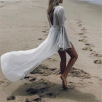 Bamboo Fabric Cover-Up with Flare Sleeves and Open Back