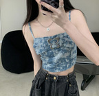 Heart Collar Ruffled Tie-Dye Sequin Tank Top for Women