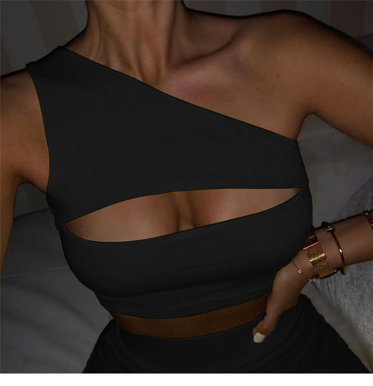 Nibber 2019 Women's One-Shoulder Crop Tee and Shorts Set