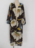 Printed Chiffon Cardigan, Long Beach Cover-Up