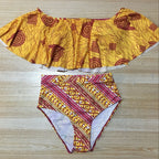Ankara Print Off-Shoulder Ruffle High-Waist Bikini Set