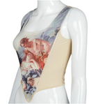 Vintage Oil Painting Crop Top, Sleeveless Vest