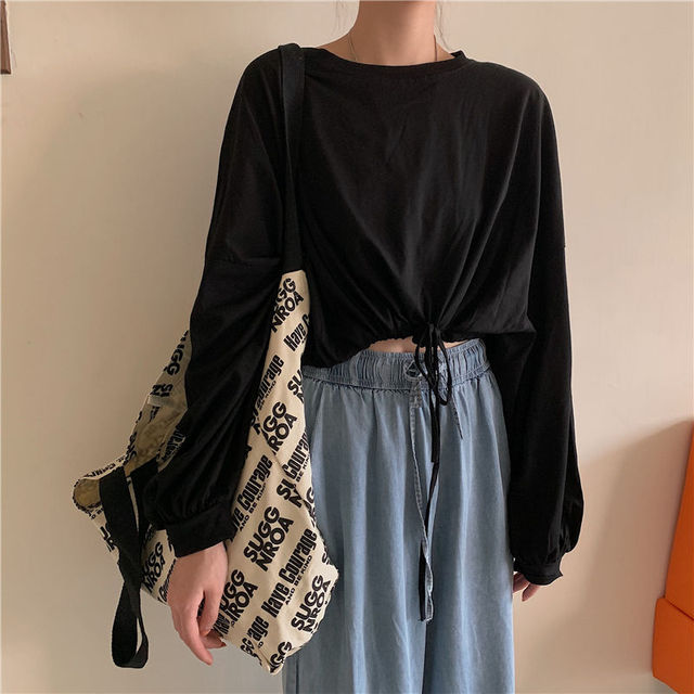 Women’s Long Sleeve Crop Top with Drawstring Hem