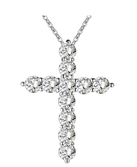 Silver Cross CZ Crystal Pendant Necklace for Women | Christian Jewelry