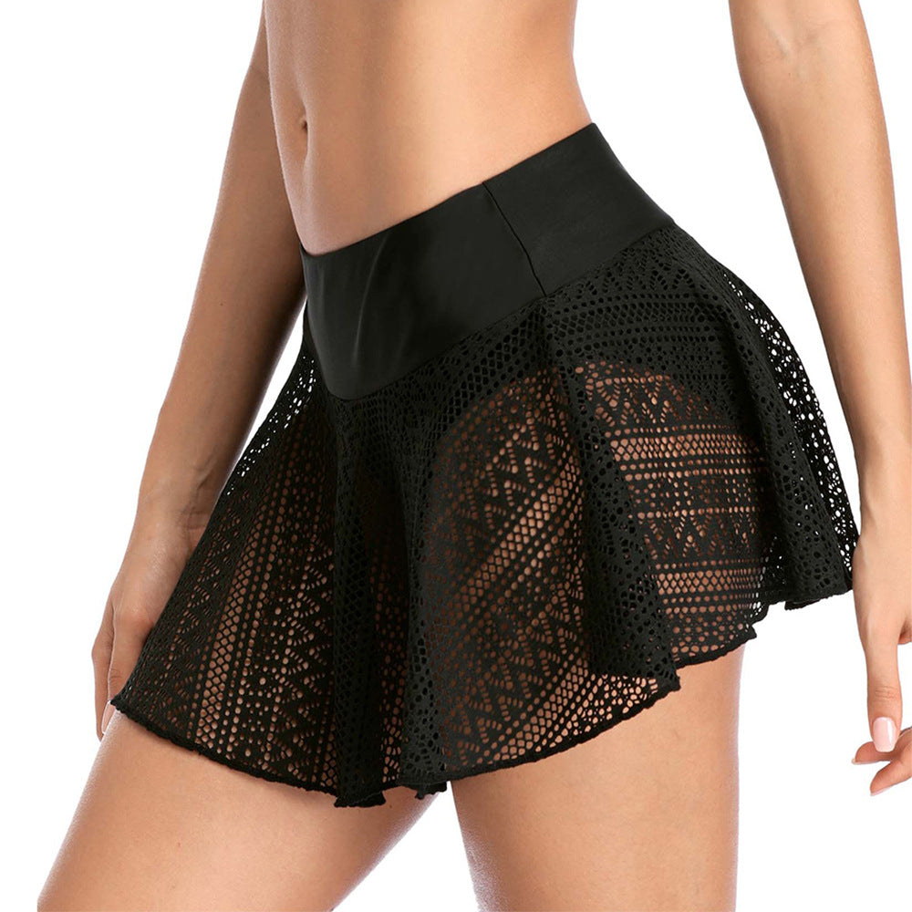 Women's Black Crochet Lace Swim Skirt