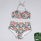 Tropical Floral Bustier High-Waist Bikini Set