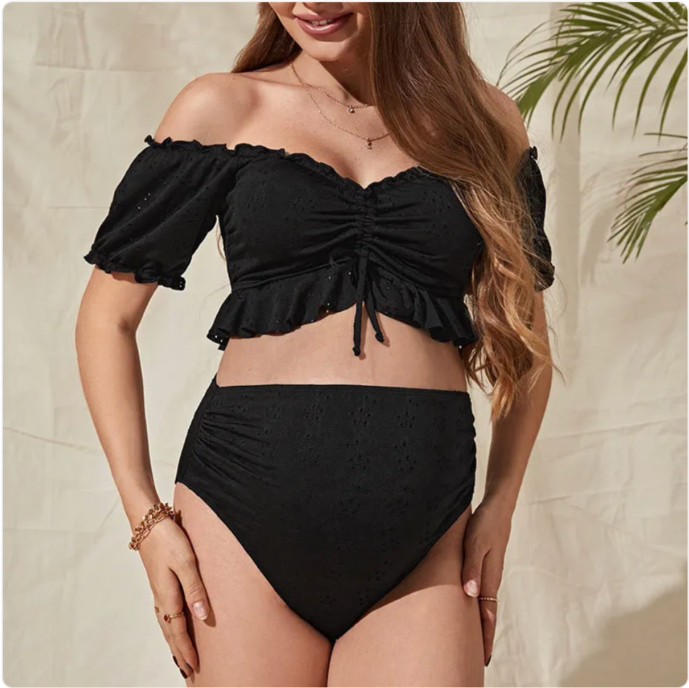 Off-Shoulder Ruffle High-Waist Bikini Set