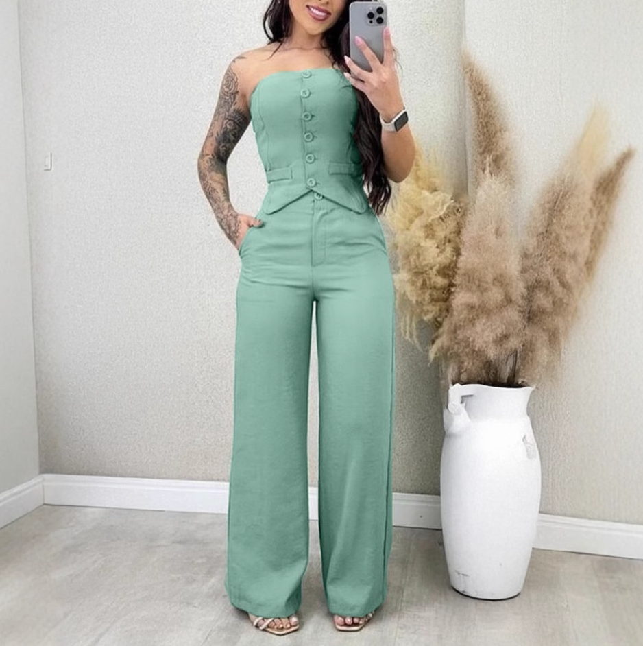 Women’s Tube Top Vest and Wide Leg Pants Set