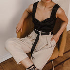 Summer Women's V-Neck Ruched Crop Top with Straps