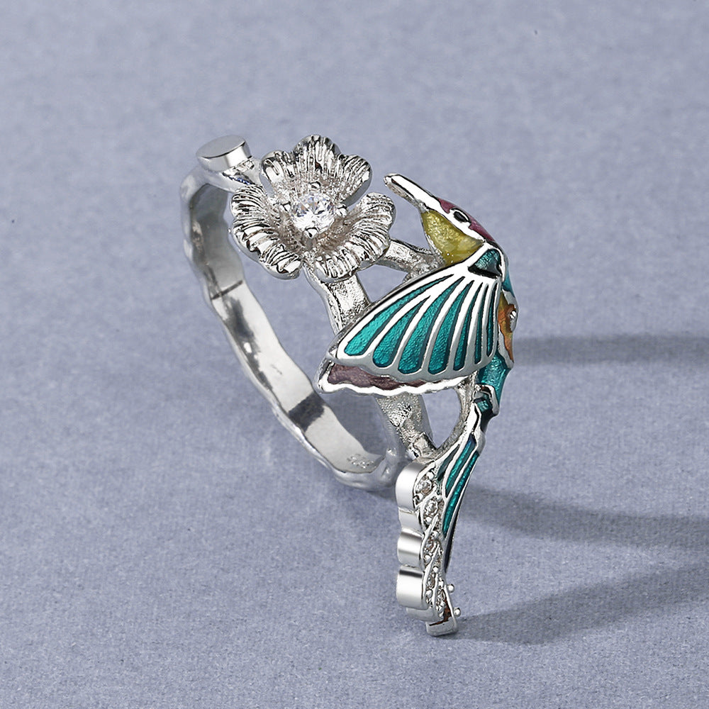 Hummingbird Epoxy Colorful Bird Pastoral Style Ring