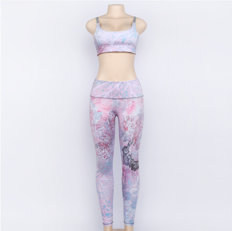 Printed Crop Top and Leggings Fitness Set
