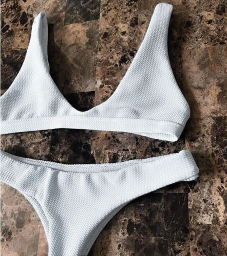 Women's Solid Textured Scoop-Neck Bikini Set
