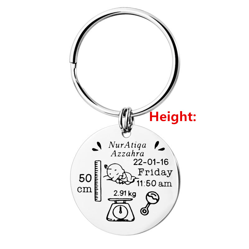 Custom Stainless Steel Keychain with Baby Birth Token | Accessory