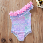 Girls' Mermaid Scale One-Shoulder Swimsuit with Floral Trim