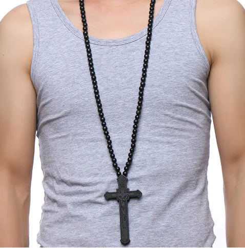 Wooden Bead Necklace with Cross Pendant | Christian Jewelry