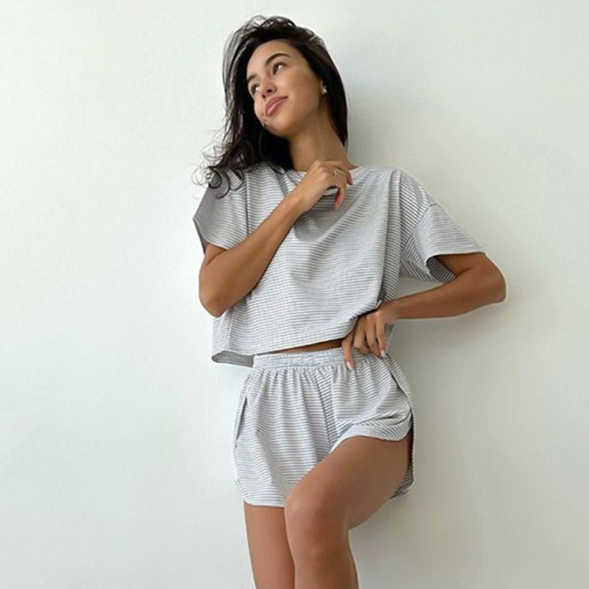 Women's Striped Knit Pajama Shorts Set