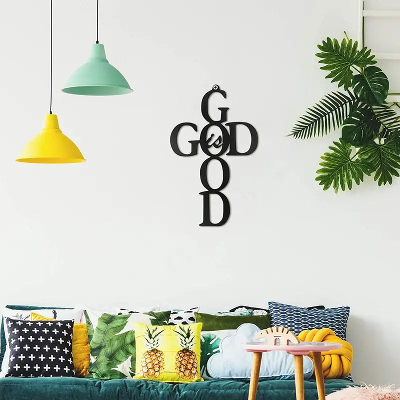 Black Cross Metal Wall Art - God Is Good Sign | Christian Decor