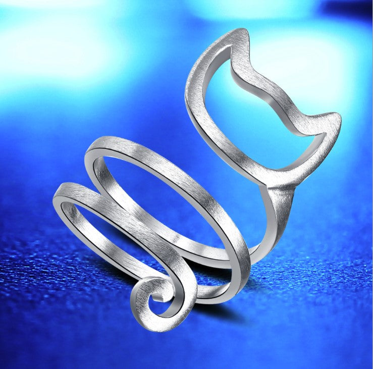 925 Silver Plated Cat Ring - Cute and Unique Design