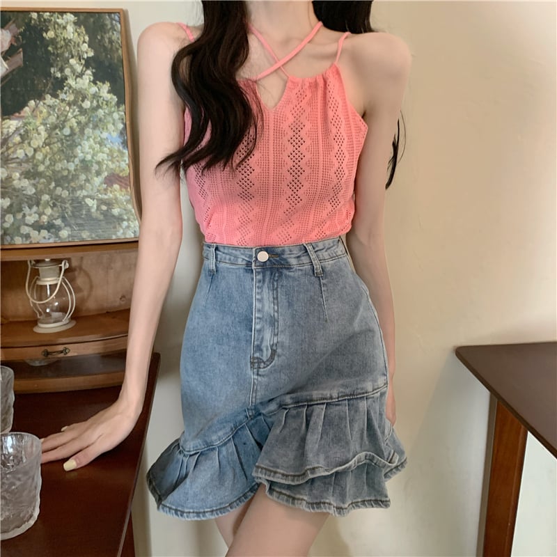 Knitted Sleeveless Halter Camisole