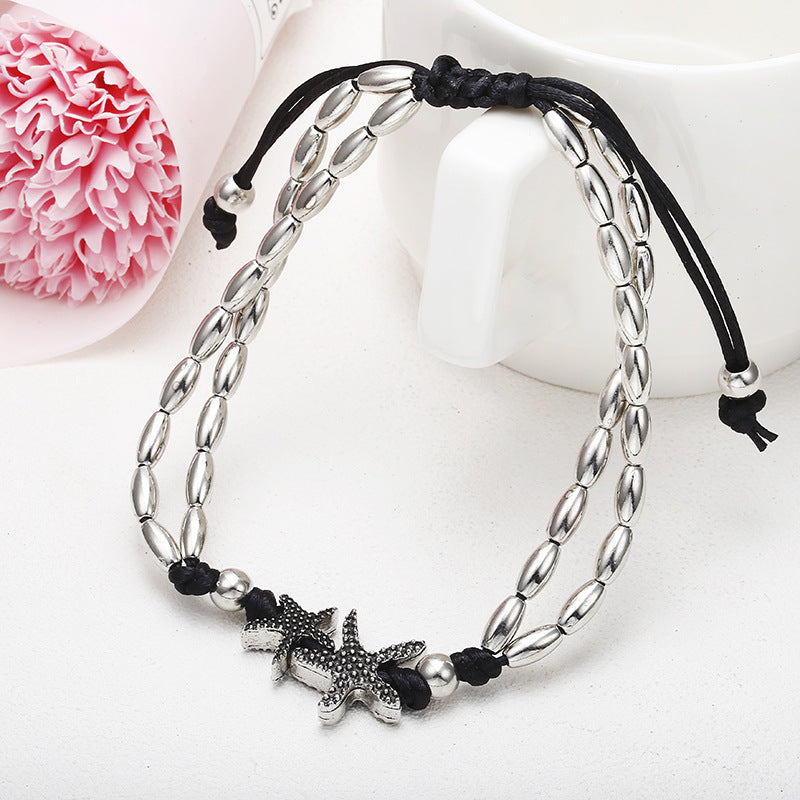 Beaded Cord Anklet with Charm
