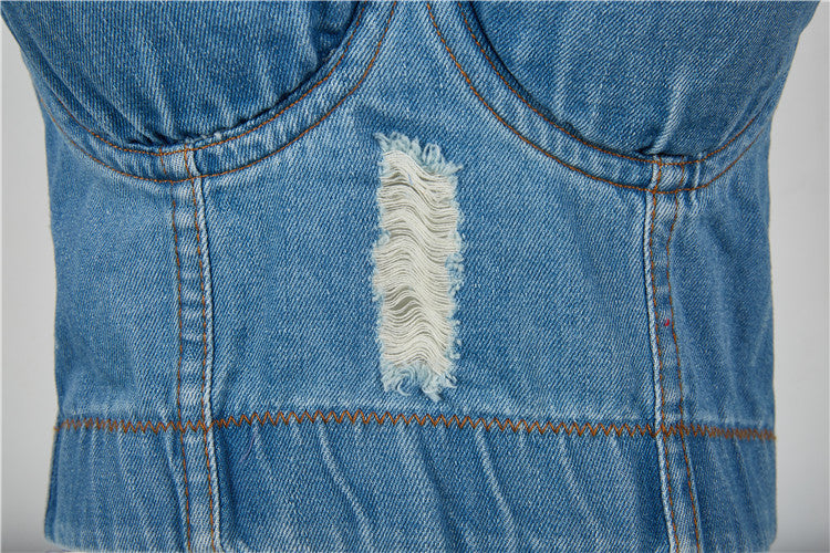 Korean Style Vintage Denim Crop Top for Women
