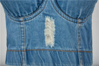 Korean Style Vintage Denim Crop Top for Women