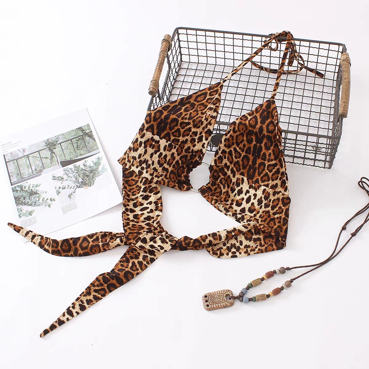 Leopard Print Triangle Bikini Top