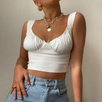 Women's Sexy Bow Tie Pleated U-Neck Tank Top