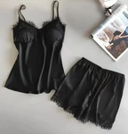 Women's Sexy Two-Piece Sleepwear Set with Chest Pad, Solid Color, Adjustable Straps (S-XXXL)