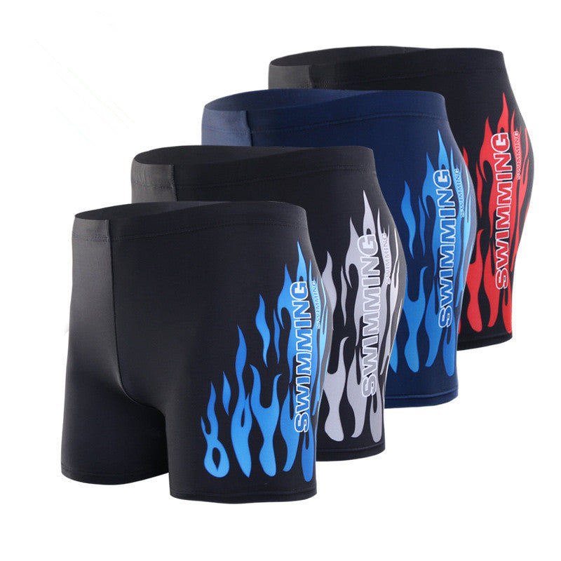 Men's Black Flame Print Swim Trunks